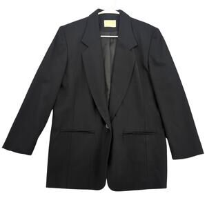 VTG Pendleton Blazer Womens 10 Black Wool USA Oversized Workwear Career Classic